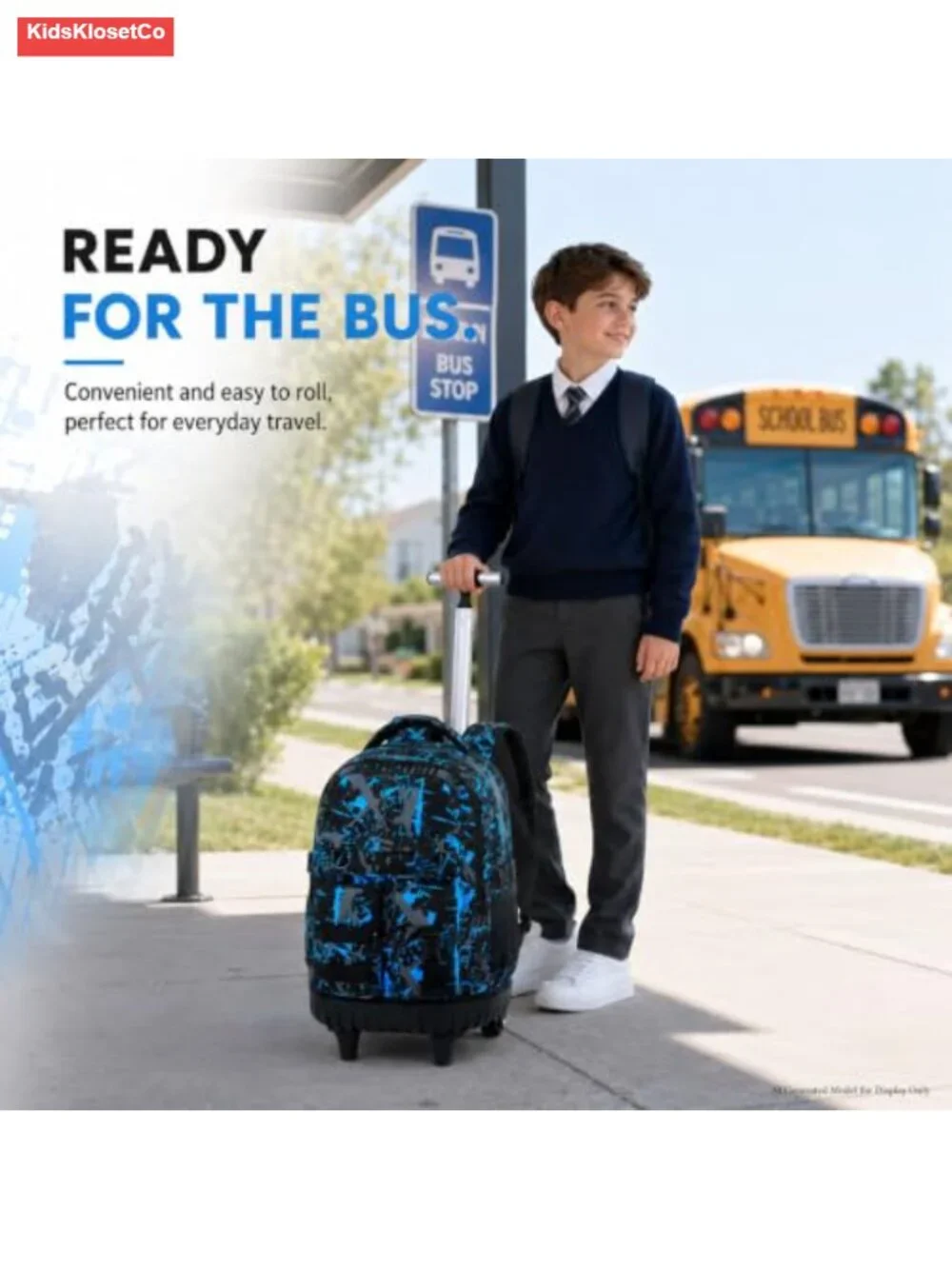 Wheeled Backpack Set for Boys Rolling Bookbag with Lunch Box & Pencil Bag